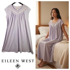 EILEEN WEST 1X 16 18 Nightgown Sleepshirt Lilac Purple Lace Cottagecore